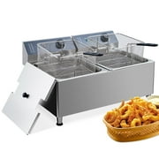Whizmax 22L Electric Deep Fryer, 3400W Dual Tank Fryer with Baskets, Lid \u0026 Temperature Control for Home \u0026 Commercial Use